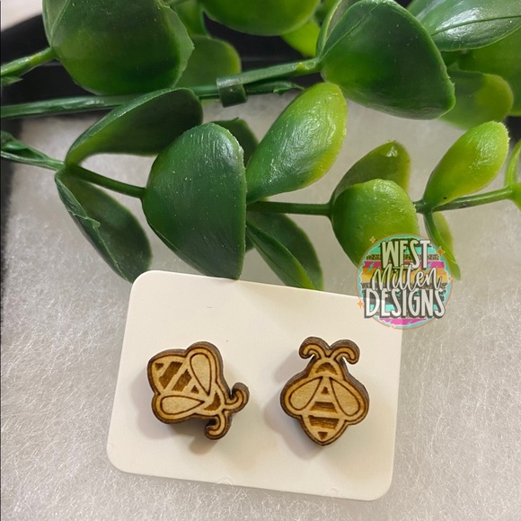 West Mitten Designs Jewelry - **SALE** Bumble Bee Wooden Stud Earrings